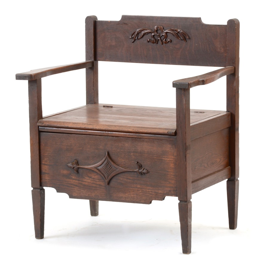 Antique Oak Commode Chair : EBTH Antique Oak Commode Chair ... - Antique Oak Commode Chair : EBTH