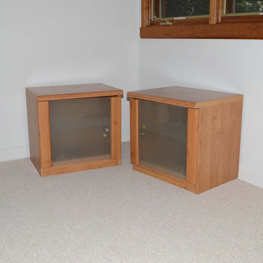 Set Of Ikea Glass Door Nightstands Ebth