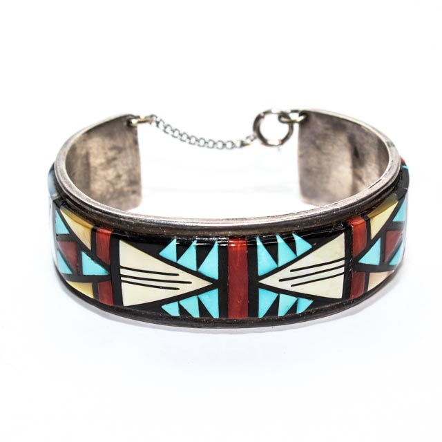 Signed Orlinda Natewa Zuni Sterling and Mosaic Inlay Bracelet EBTH