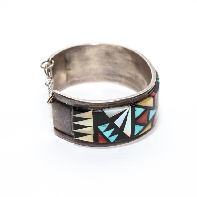 Signed Orlinda Natewa Zuni Sterling and Mosaic Inlay Bracelet EBTH