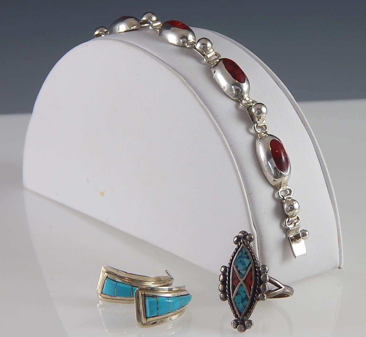 Sterling Silver Turquoise and Coral Jewelry Set EBTH