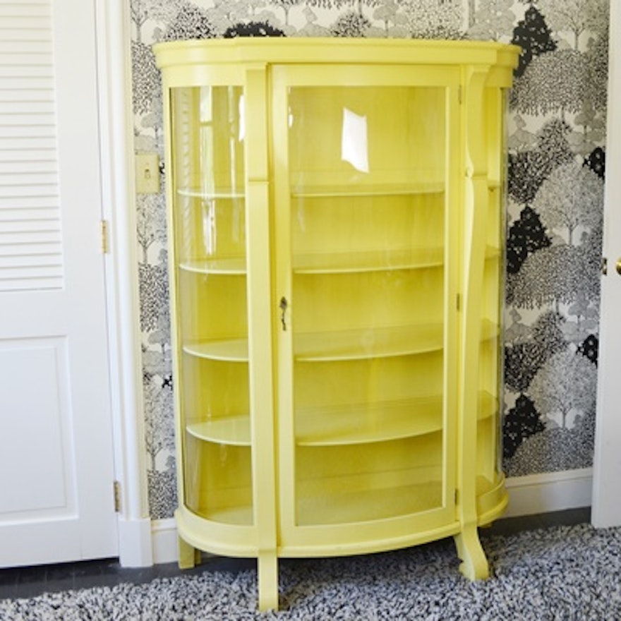Vintage Yellow Painted Curio Cabinet Ebth