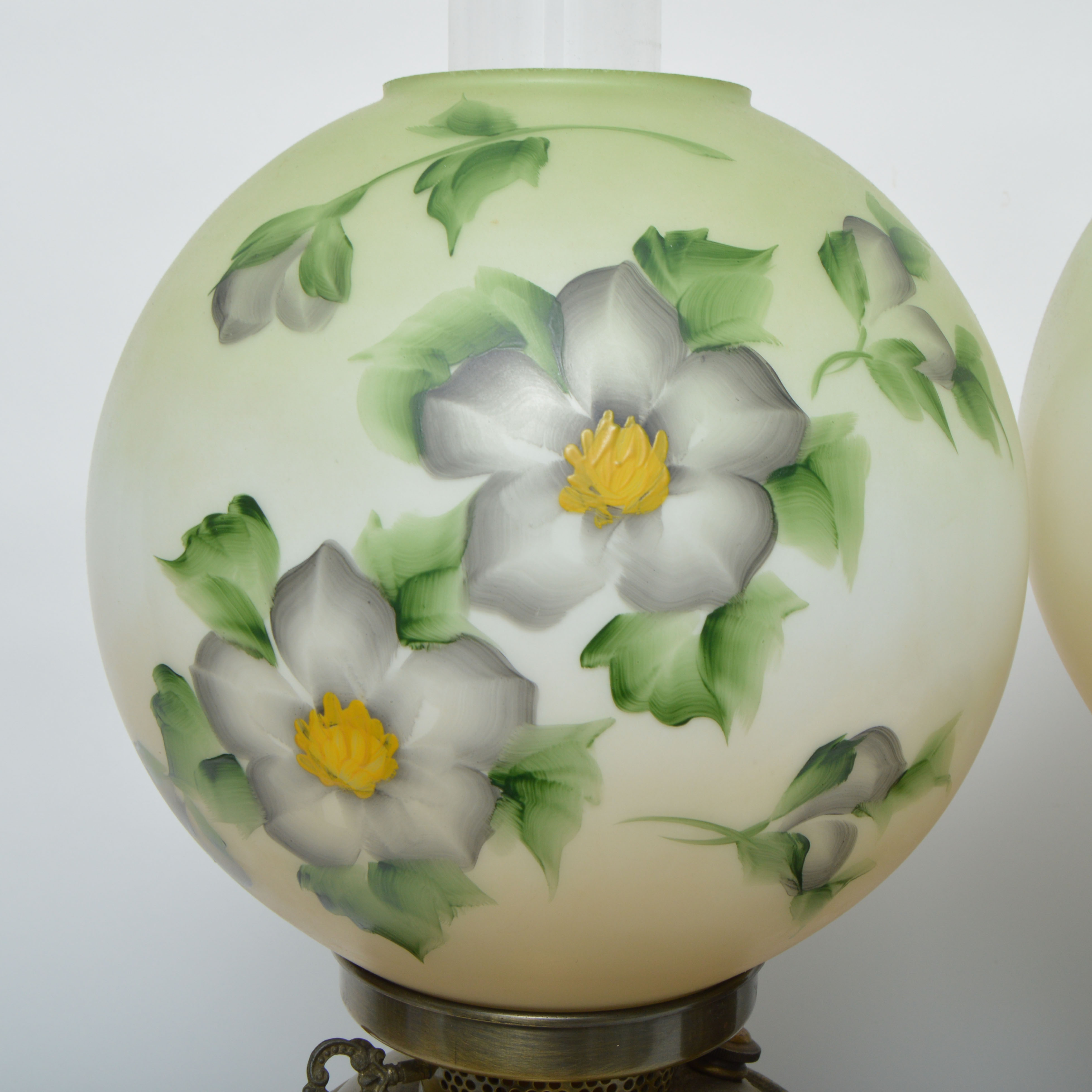 Vintage Parlor Brass Lamps with Hand Painted Globes EBTH