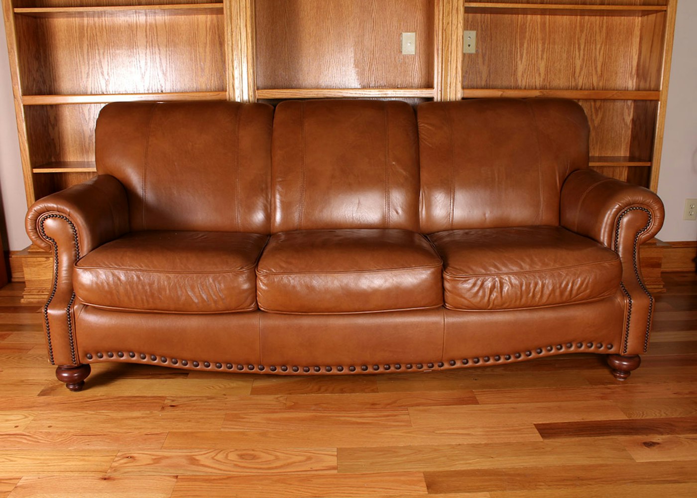 plush brown leather sofa