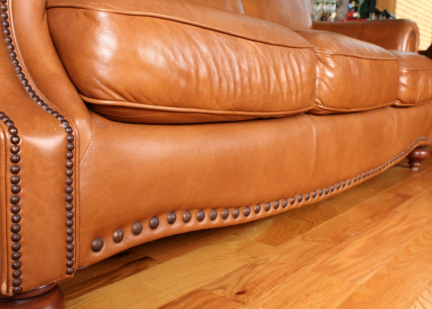 plush brown leather sofa