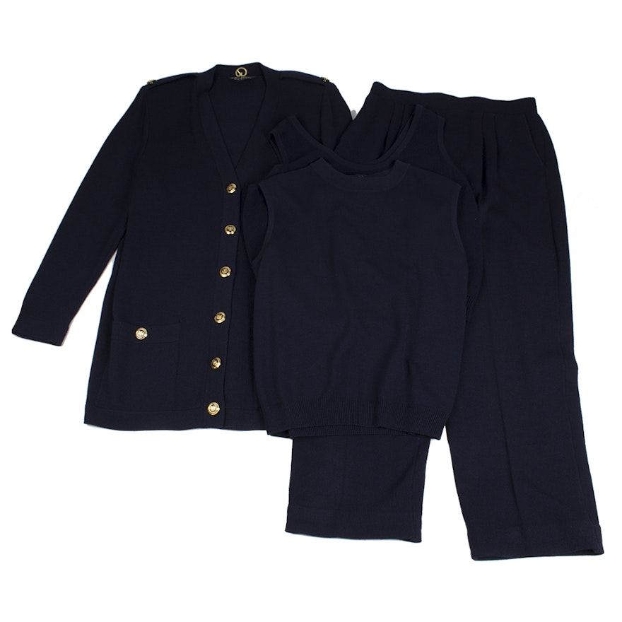 Womens Navy St. John Basics Knit Pant Suit Set Size Large EBTH