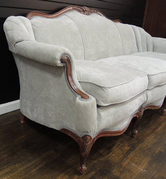 Vintage Queen Anne Sofa with Updated Grey Upholstery EBTH