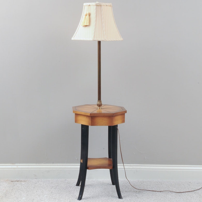 Wooden Side Table with Attached Lamp : EBTH