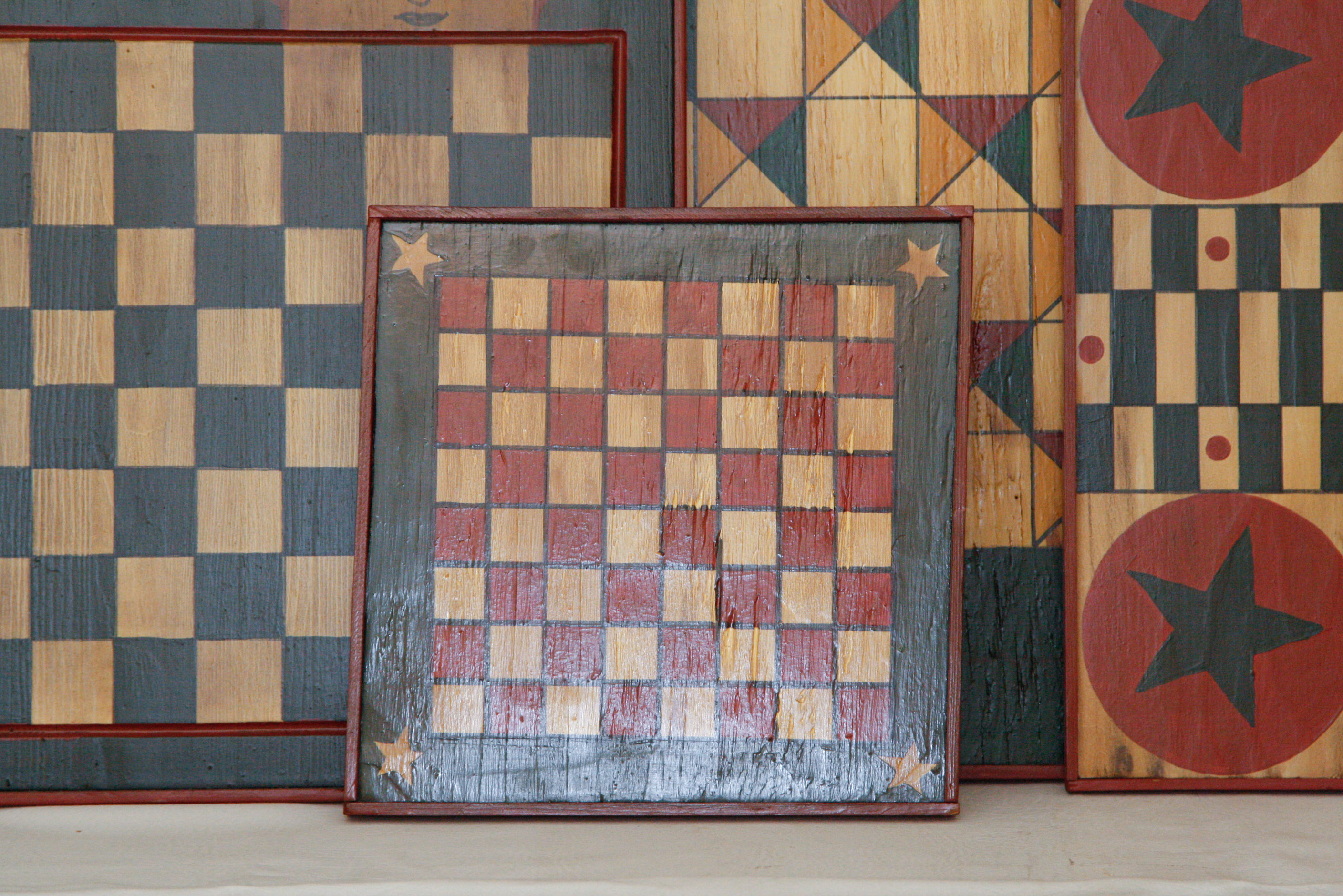 Five Folk Art Americana Painted Game Boards EBTH