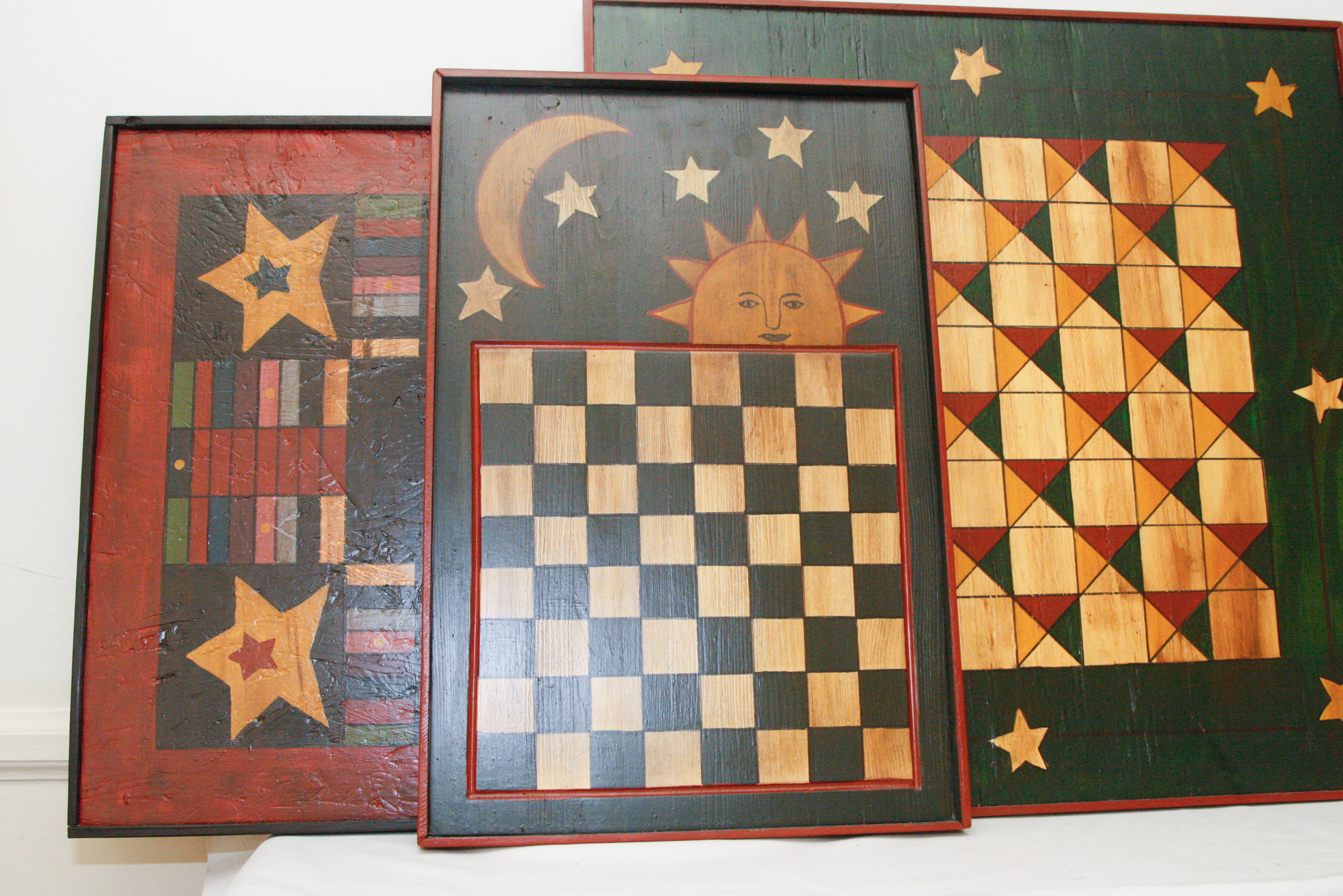 Five Folk Art Americana Painted Game Boards EBTH