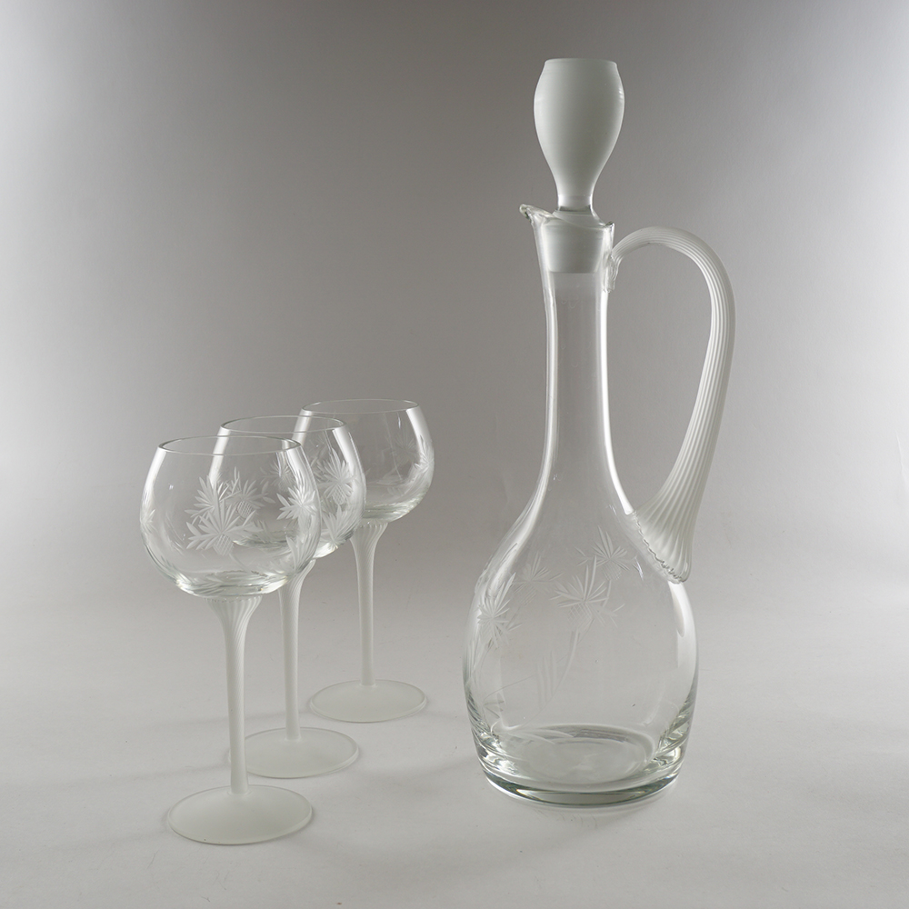 Etched Glass Wine Decanter and Wine Glasses Set EBTH