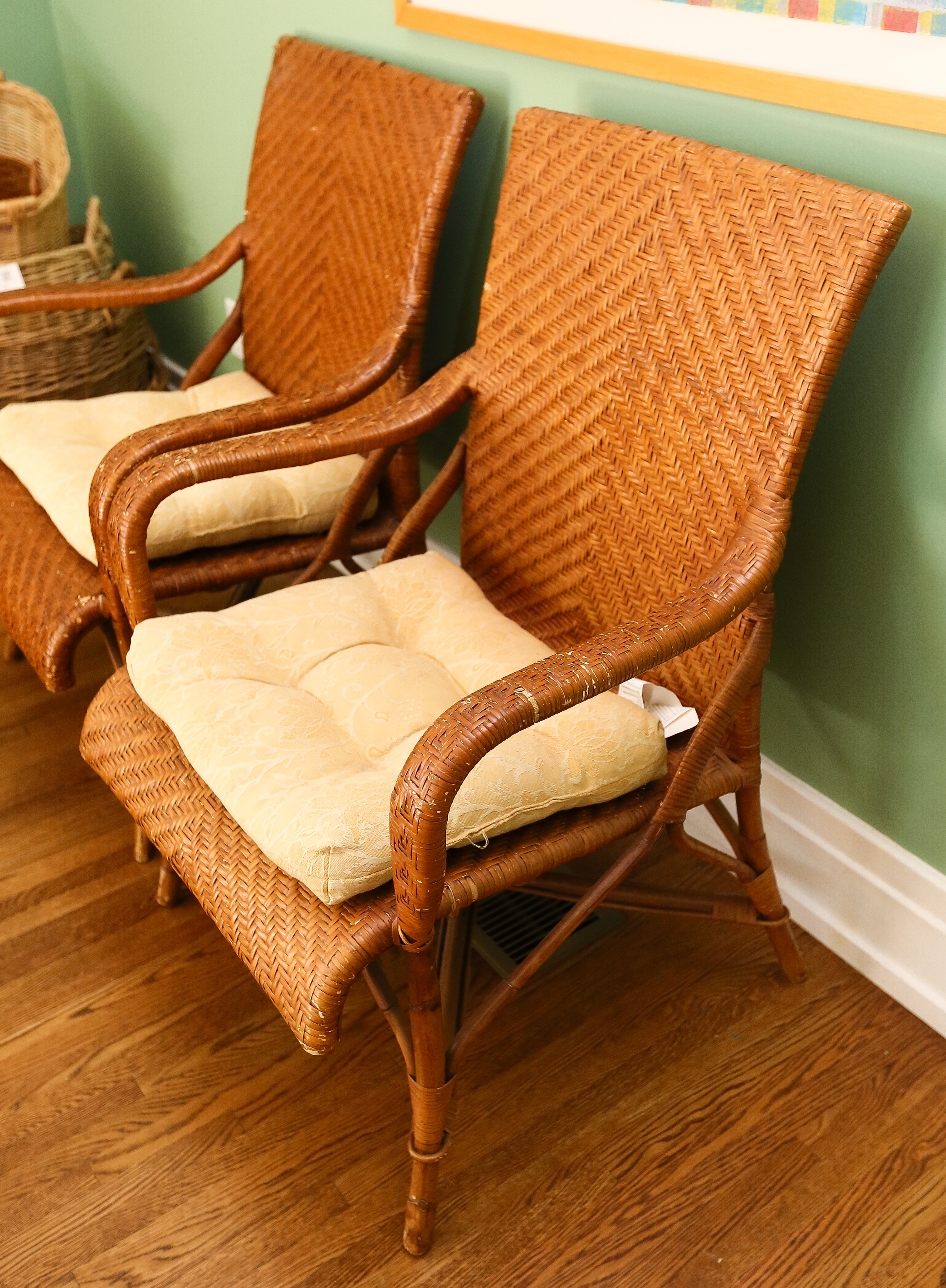 Pair of Crate & Barrel Rattan Chairs with Cushions EBTH