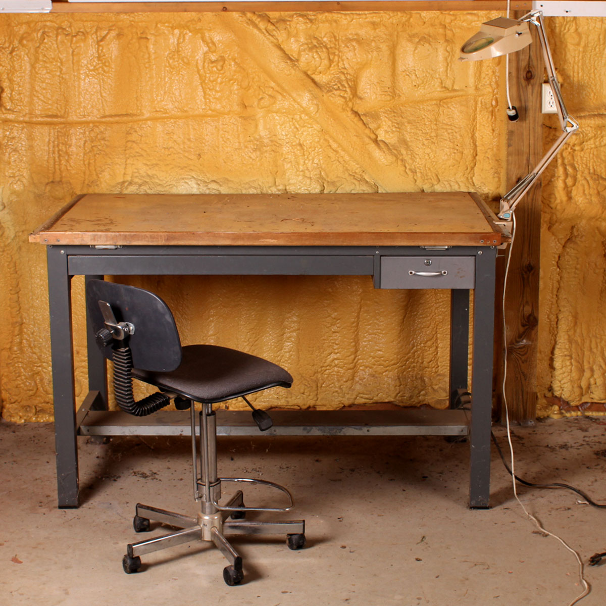 Professional Drafting Table With Chair And Lamp