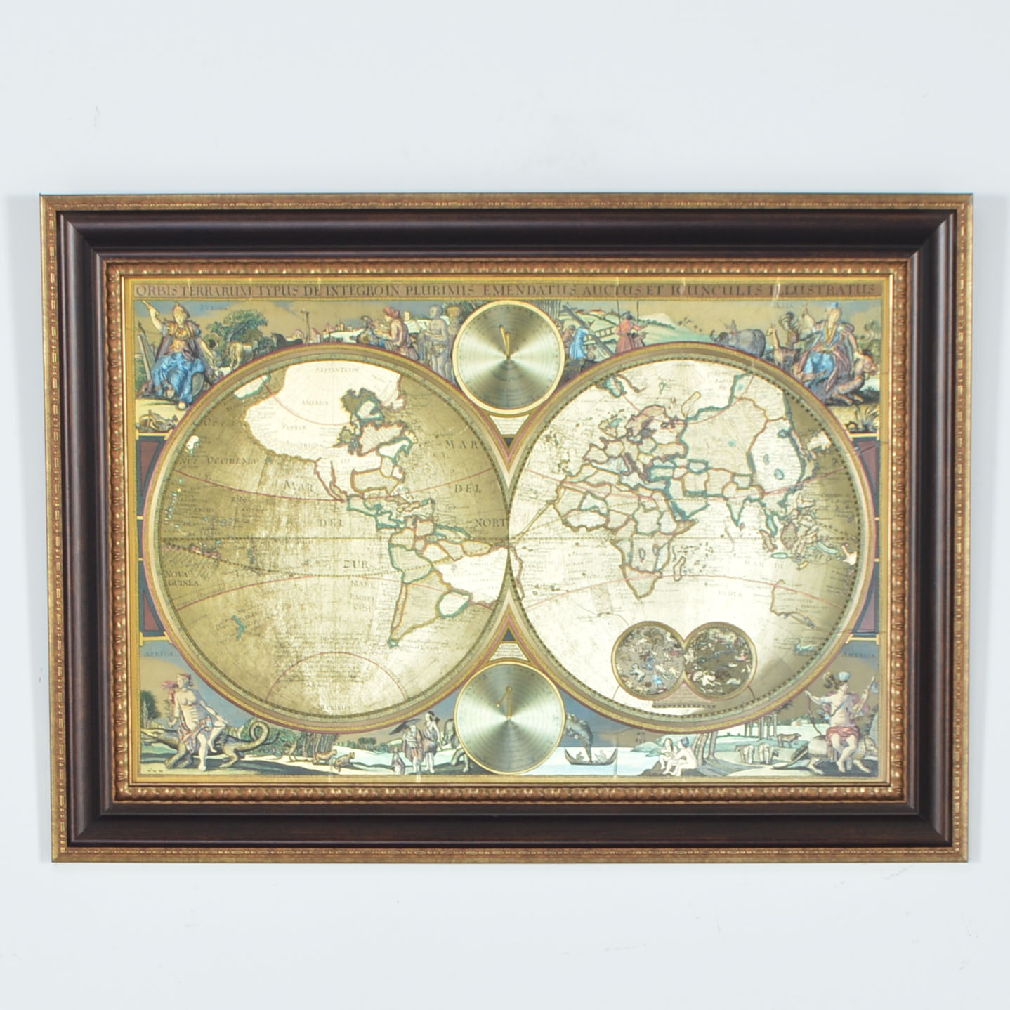 Framed Reproduction Blaeu Gold Foil Double World Map | EBTH