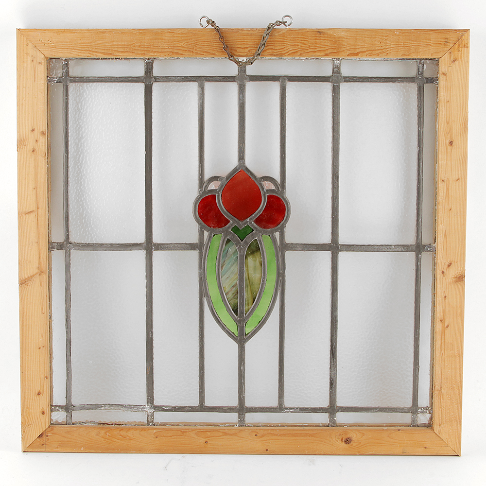 Zinc Came Stained Glass Window in Wood Frame EBTH