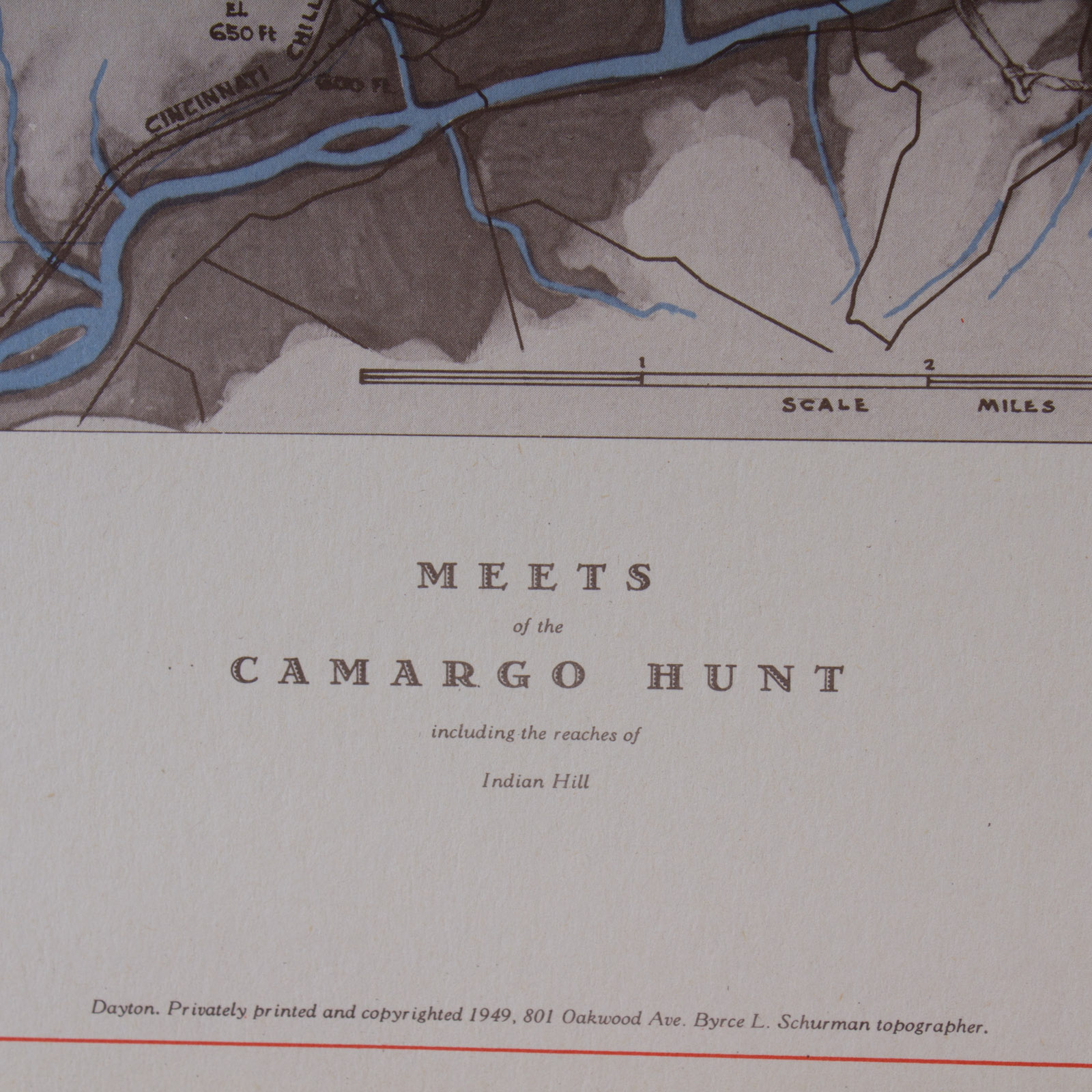 1949 "Meets of the Camargo Hunt" Map EBTH