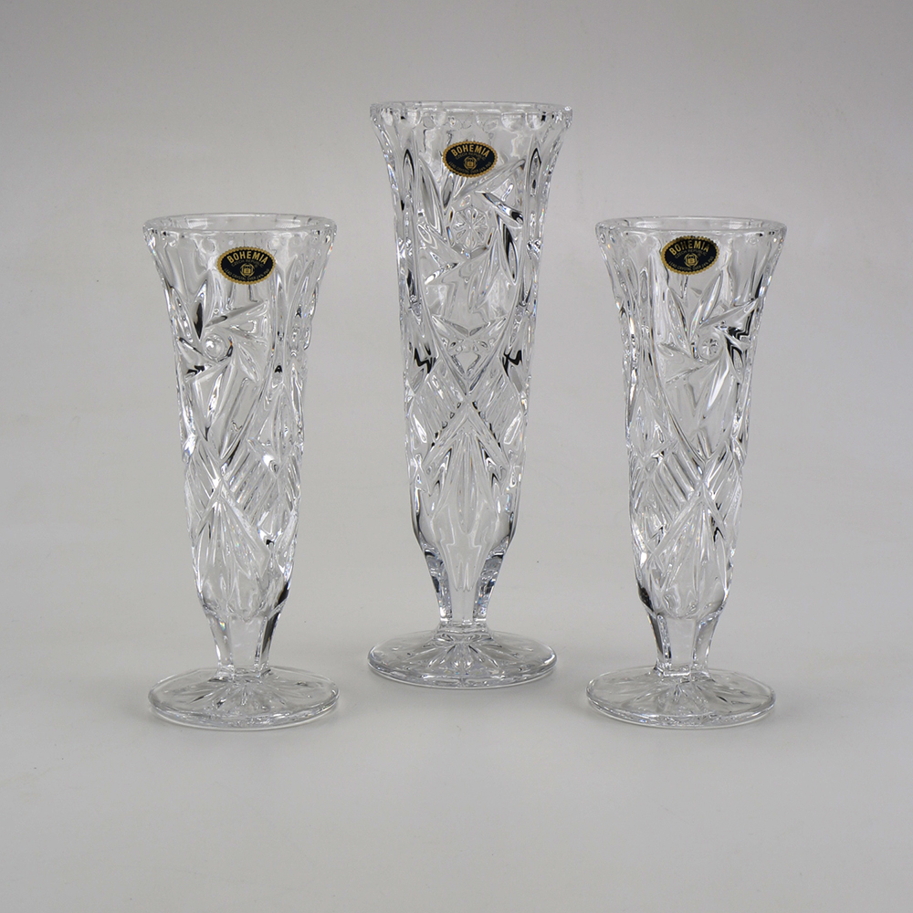 Group Of Three Bohemia Cut Lead Crystal Vases Ebth