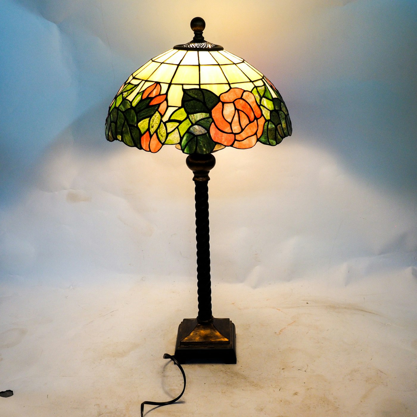 Vintage Lamp With Stained Glass Shade Ebth