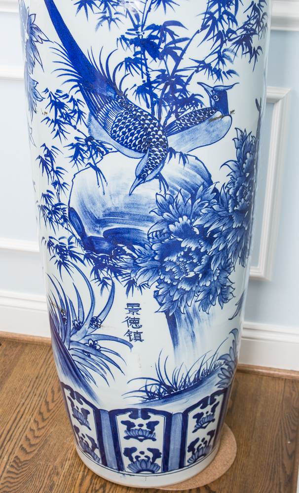 Oversized Chinese Blue and White Porcelain Floor Vase EBTH