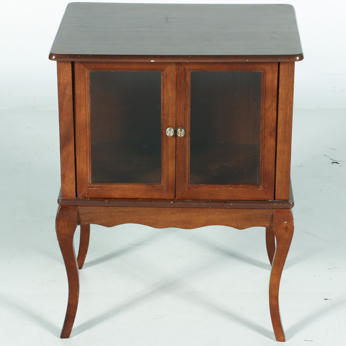 Wood End Table With Glass Doors Ebth