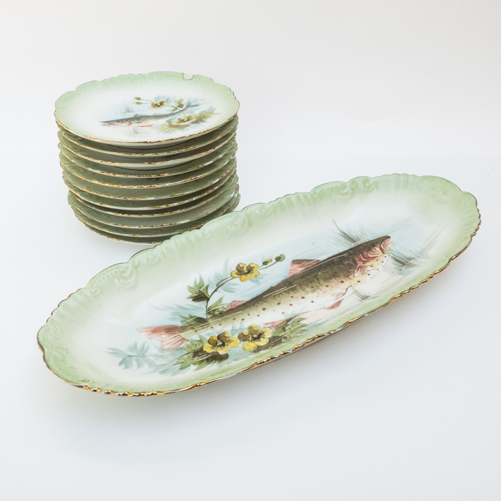 Antique Limoges Fish Platter and Matching Plates EBTH
