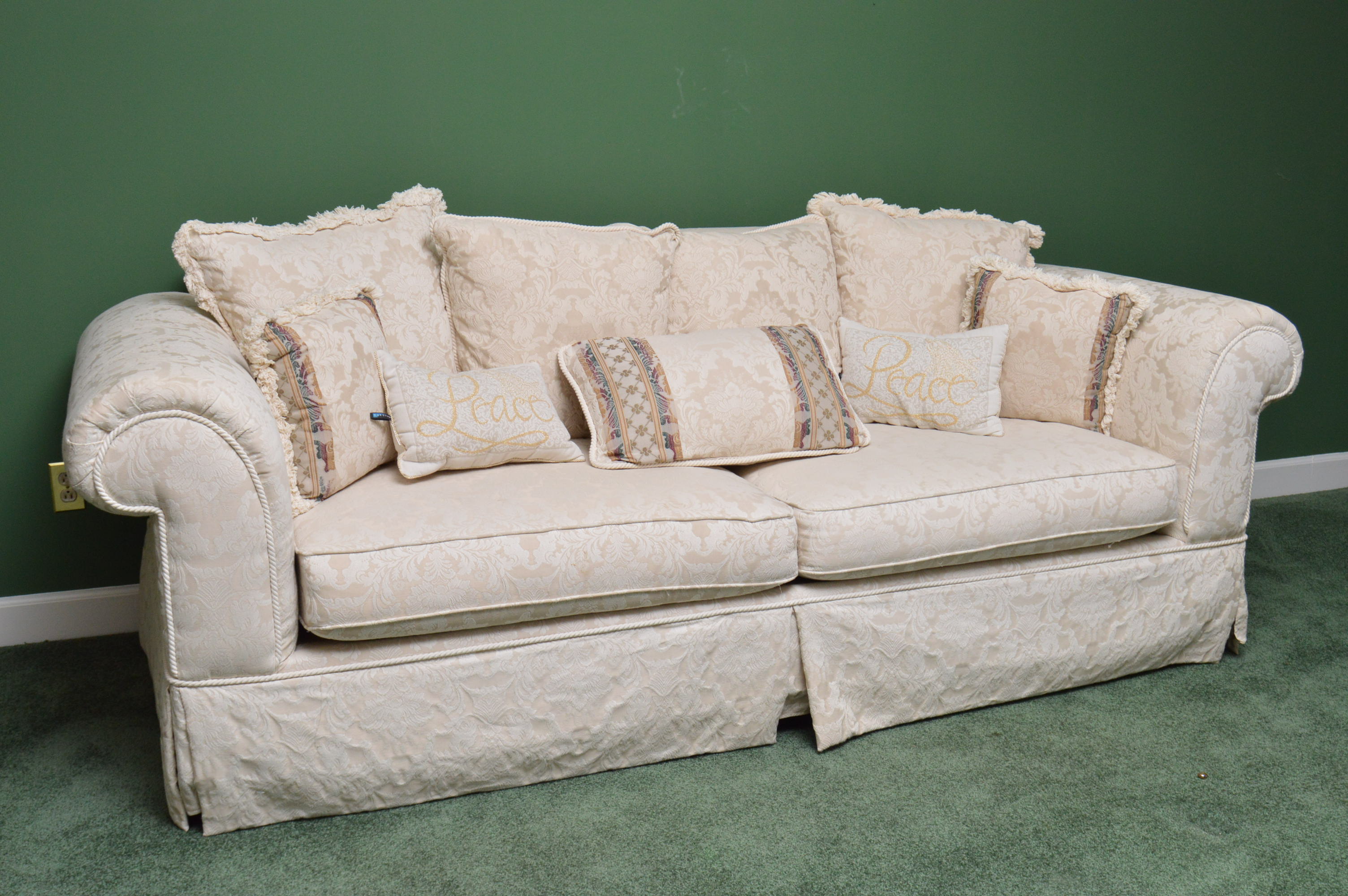 Cream Damask Upholstered Sofa EBTH