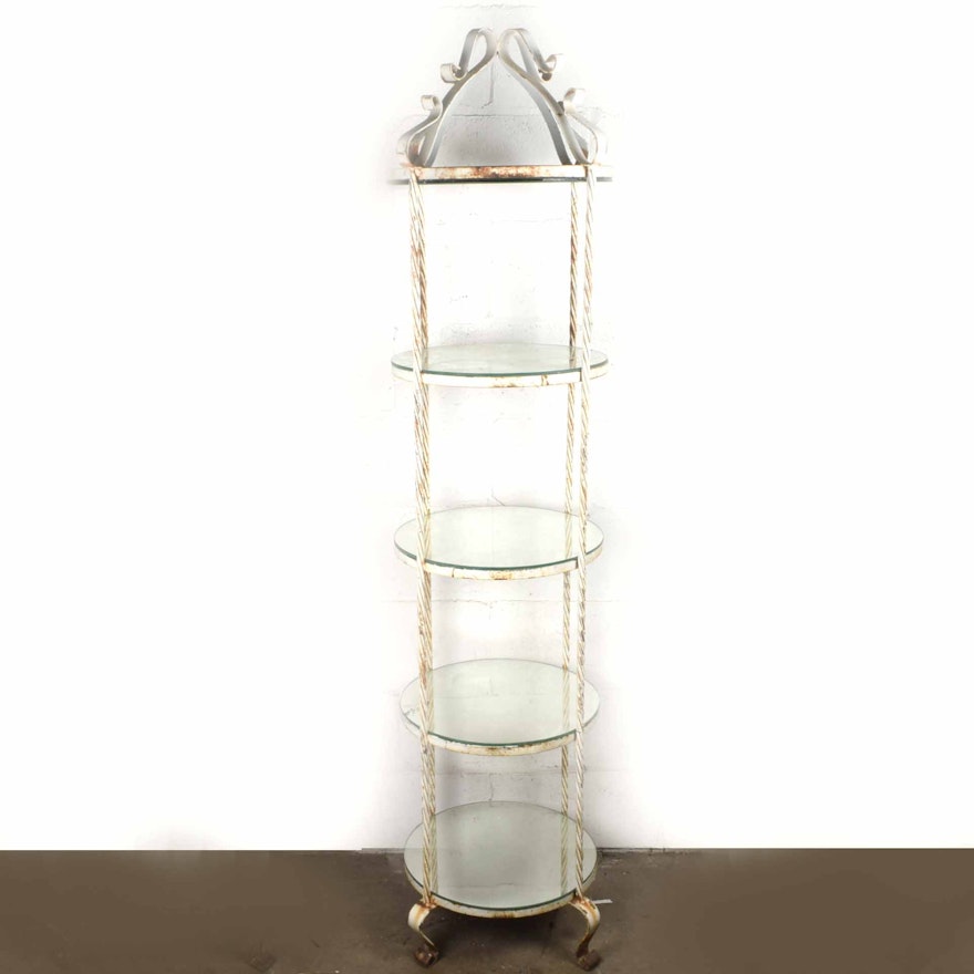 Wrought Iron Etagere With Mirrored Glass Shelves Ebth
