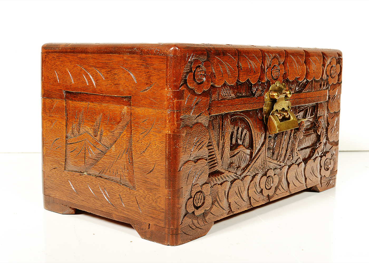 Chinese Carved Camphor Wood Jewelry Box EBTH