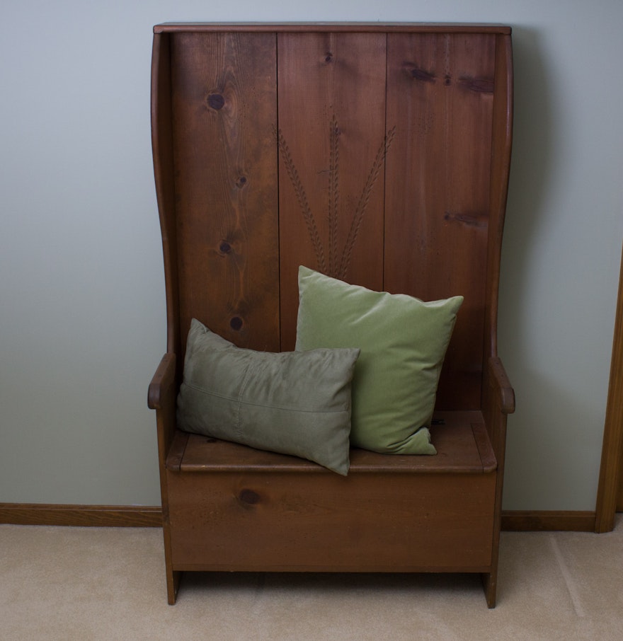High Back Pine Storage Bench EBTH High Back Pine Storage Bench EBTH