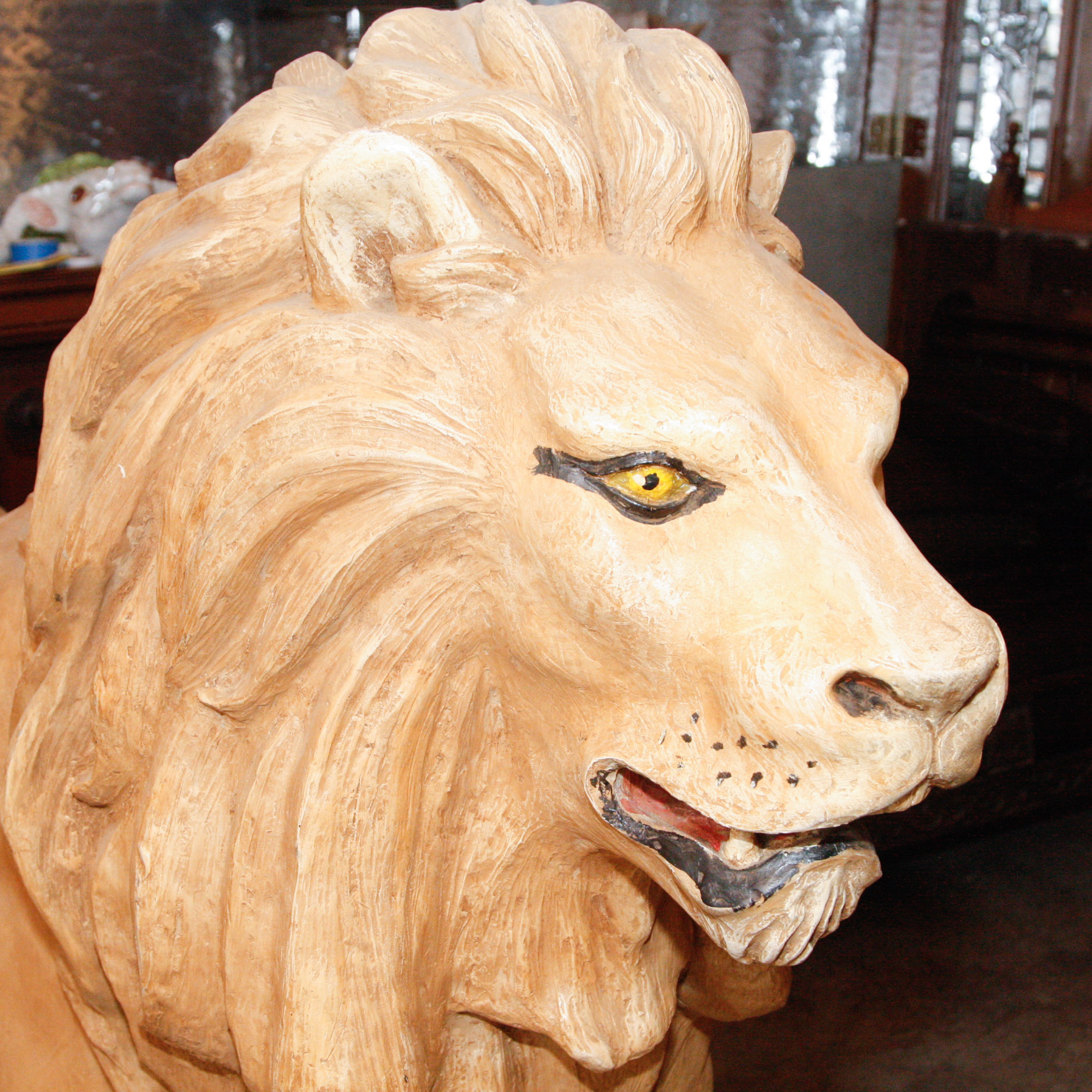 LifeSize Fiberglass Lion Statue with Saddle EBTH