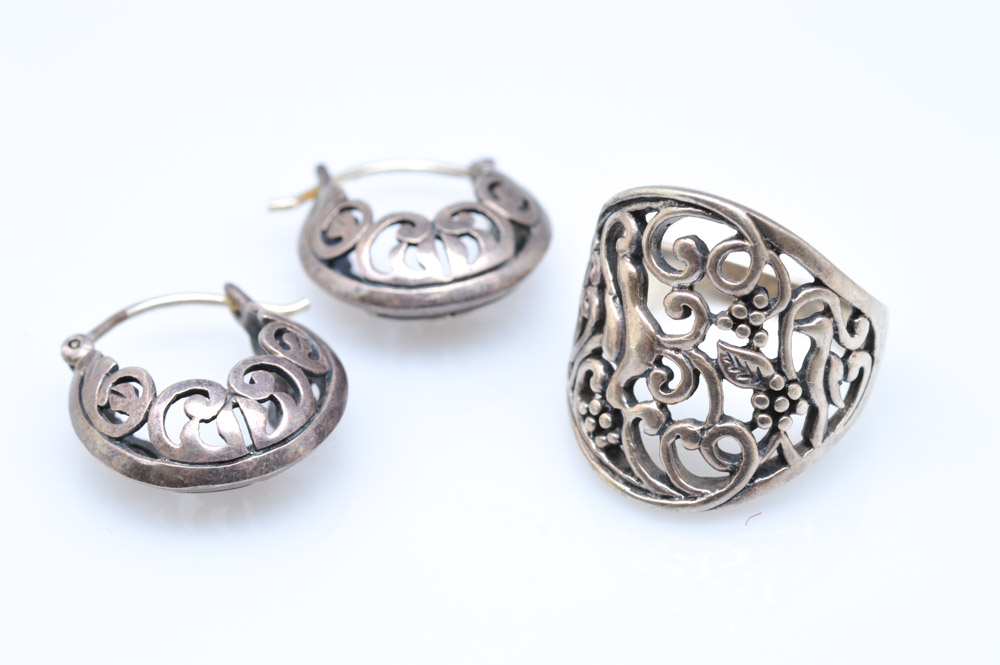 Sterling Silver Ring and Earring Set EBTH
