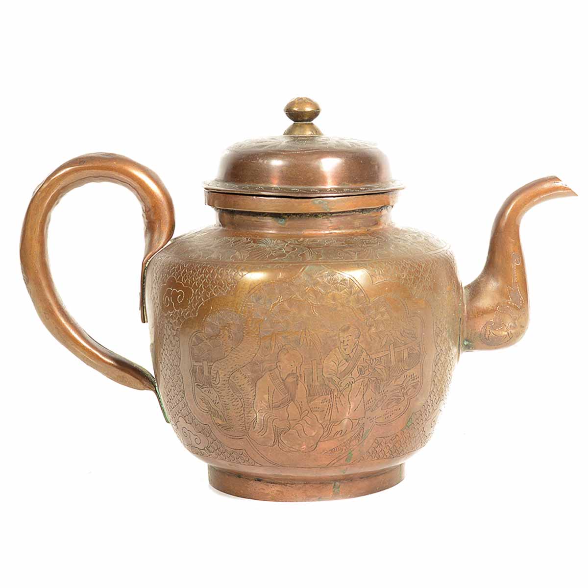 Vintage Chinese Engraved Copper Teapot EBTH