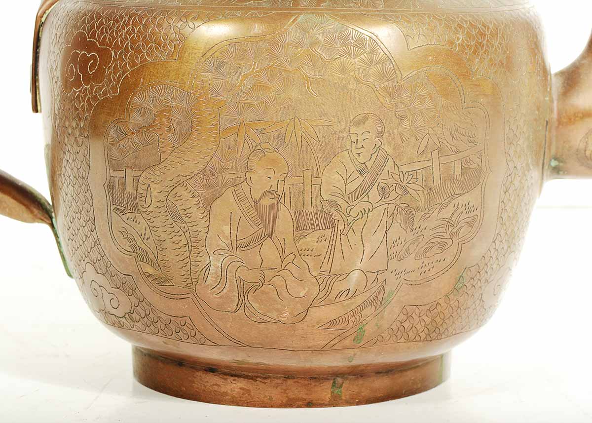 Vintage Chinese Engraved Copper Teapot EBTH