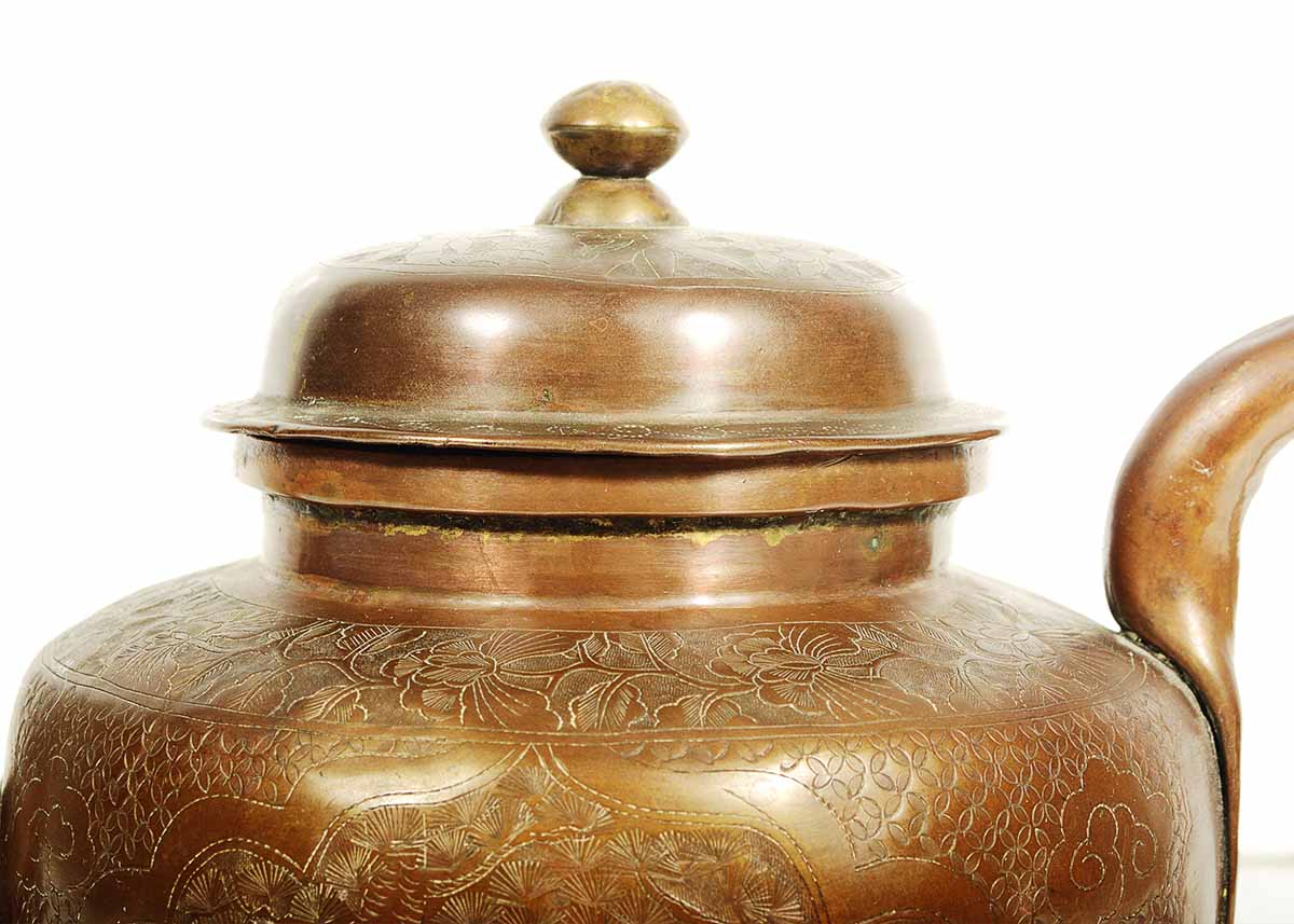 Vintage Chinese Engraved Copper Teapot EBTH