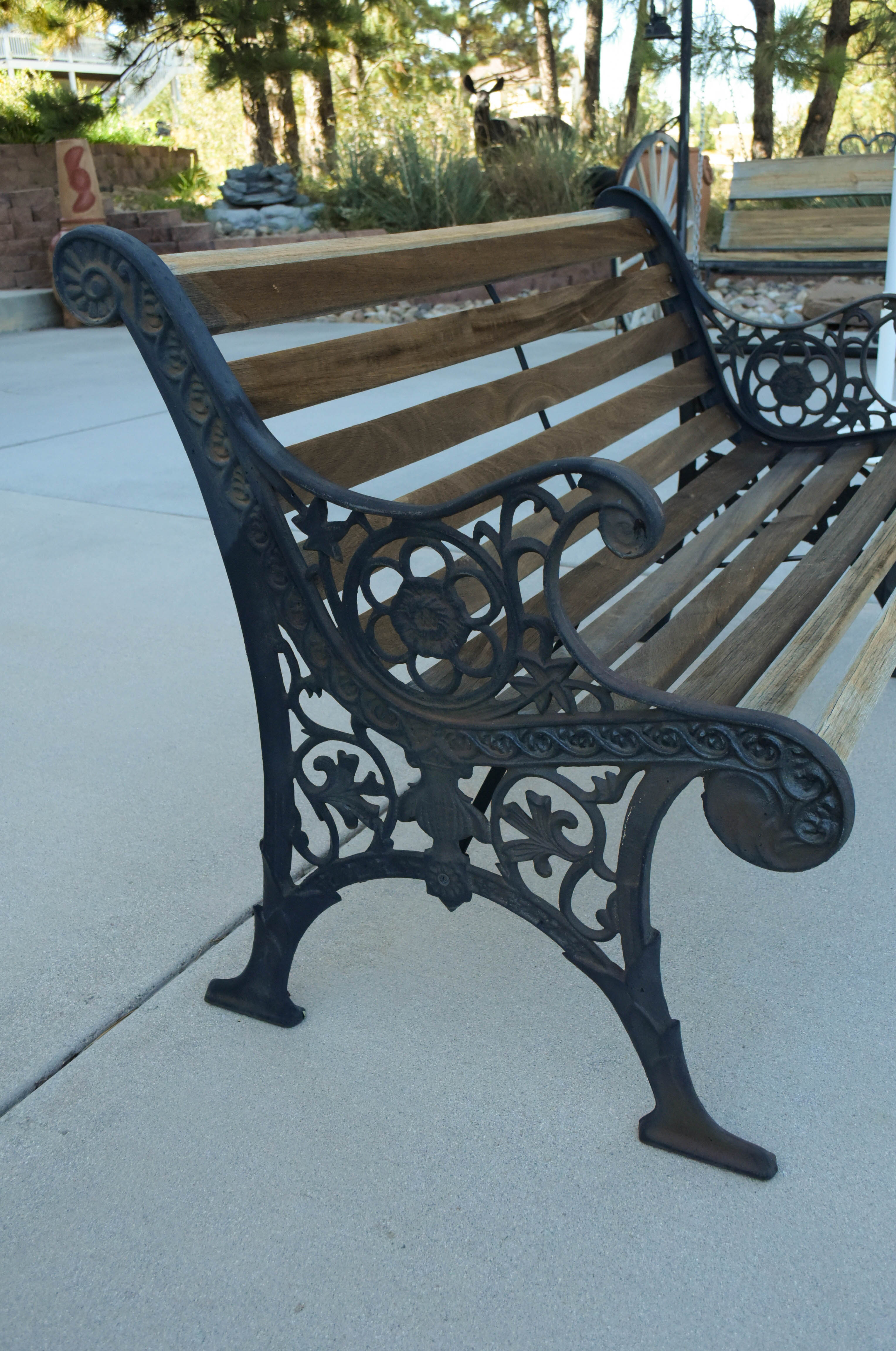 Black Wrought Iron and Wooden Garden Benches EBTH