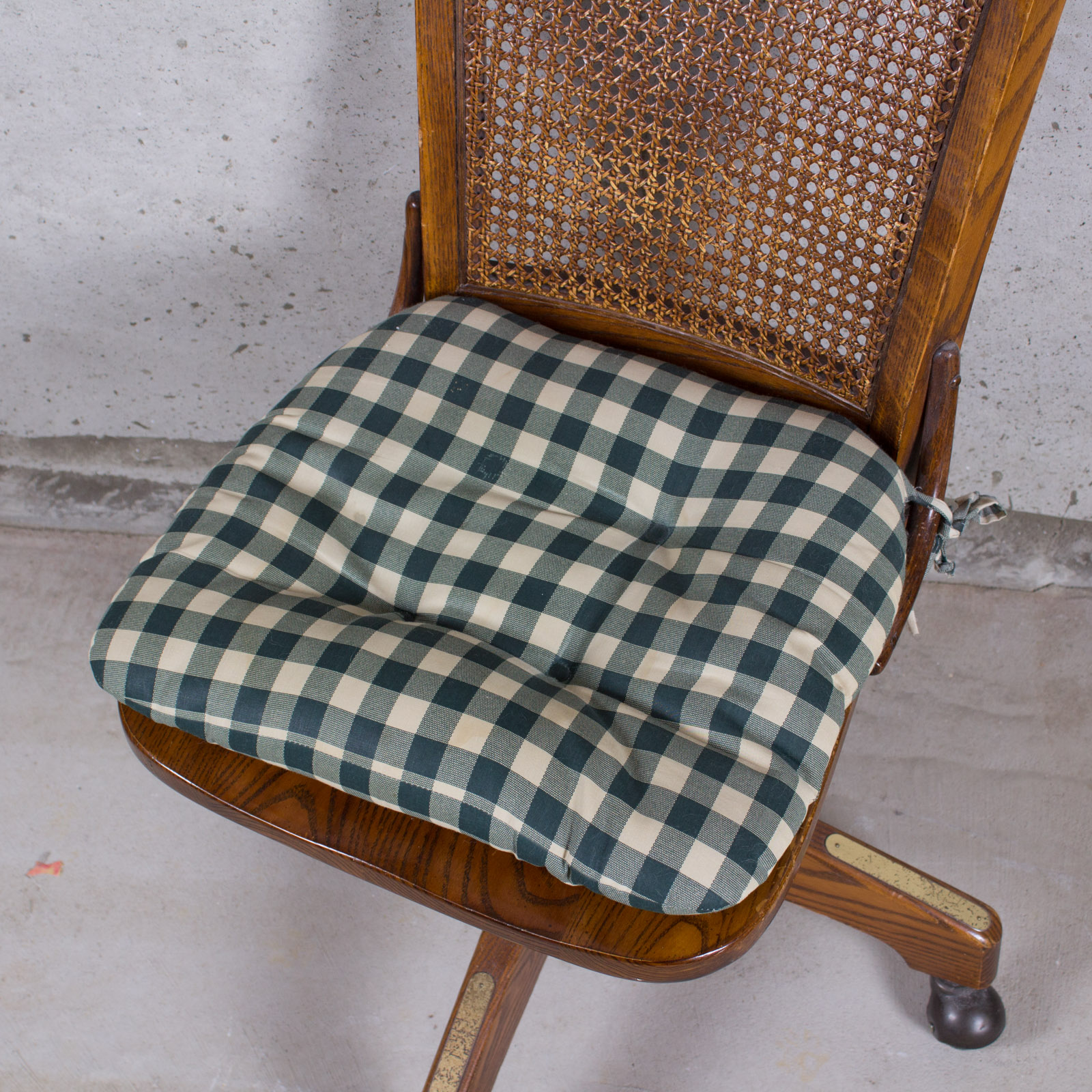 Swivel CaneBack Oak Desk Chair With Cushion EBTH