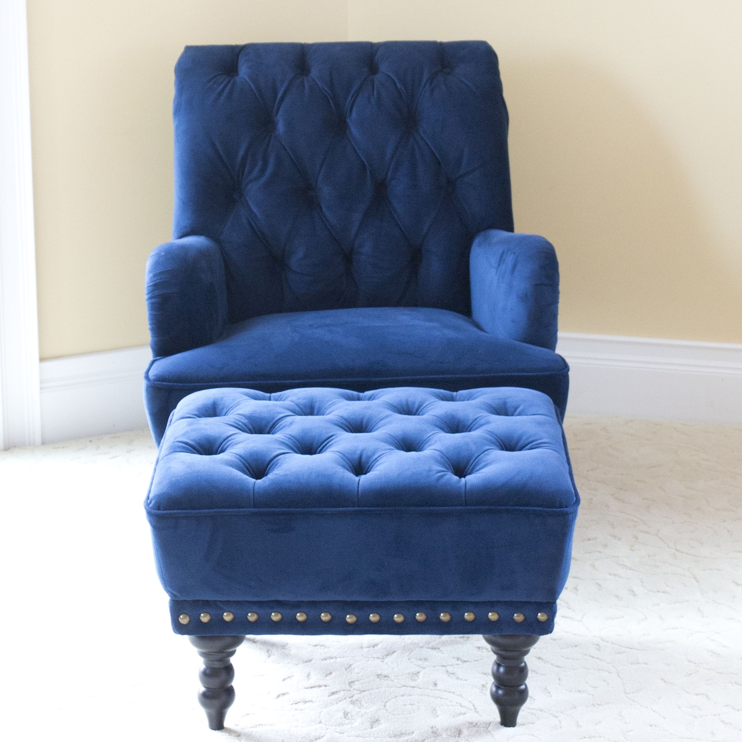 Tufted Navy Armchair and Ottoman EBTH