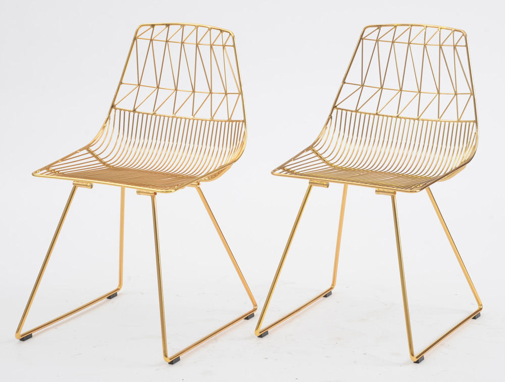 Pair of Bend "Lucy" Gold Tone Wire Chairs EBTH
