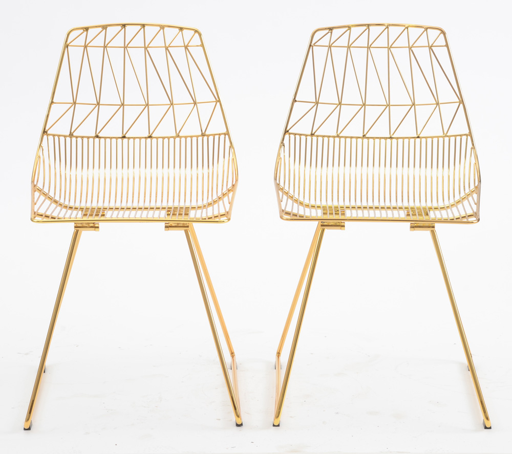 Pair of Bend "Lucy" Gold Tone Wire Chairs EBTH