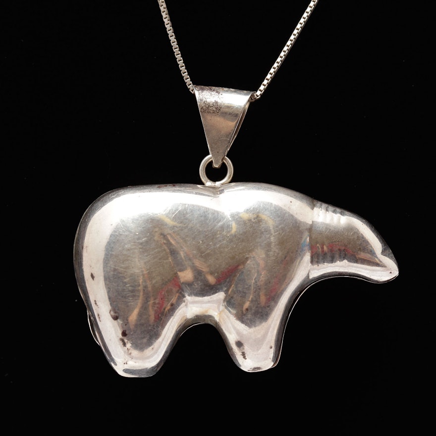 Large Sterling Silver Polar Bear Necklace | EBTH