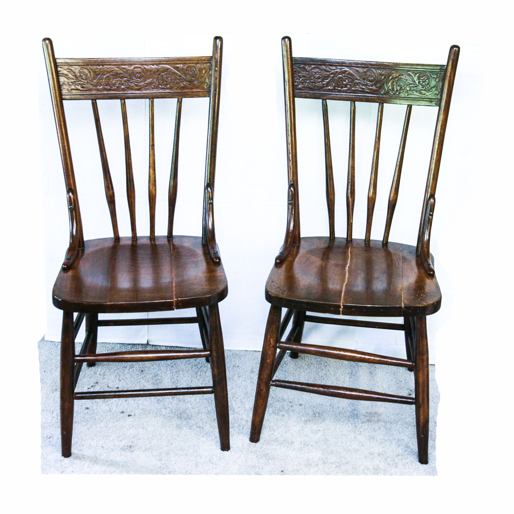 Two Circa 1900 Antique Wood Pressed Back Spindle Dining Chairs EBTH   IMG 9254 