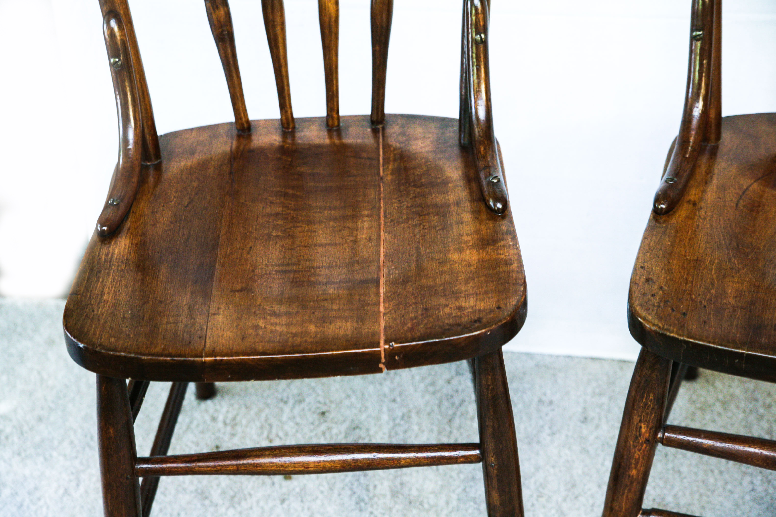 Two Circa 1900 Antique Wood Pressed Back Spindle Dining Chairs EBTH
