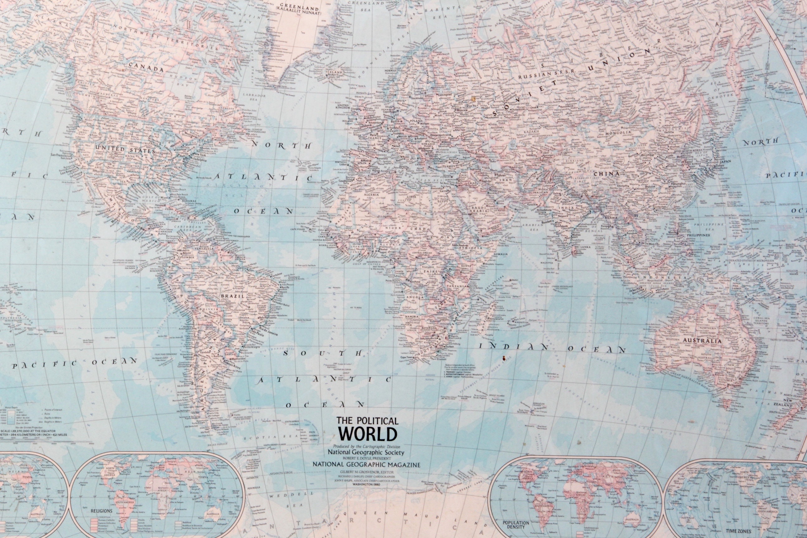 1980 Framed Political Map of the World | EBTH