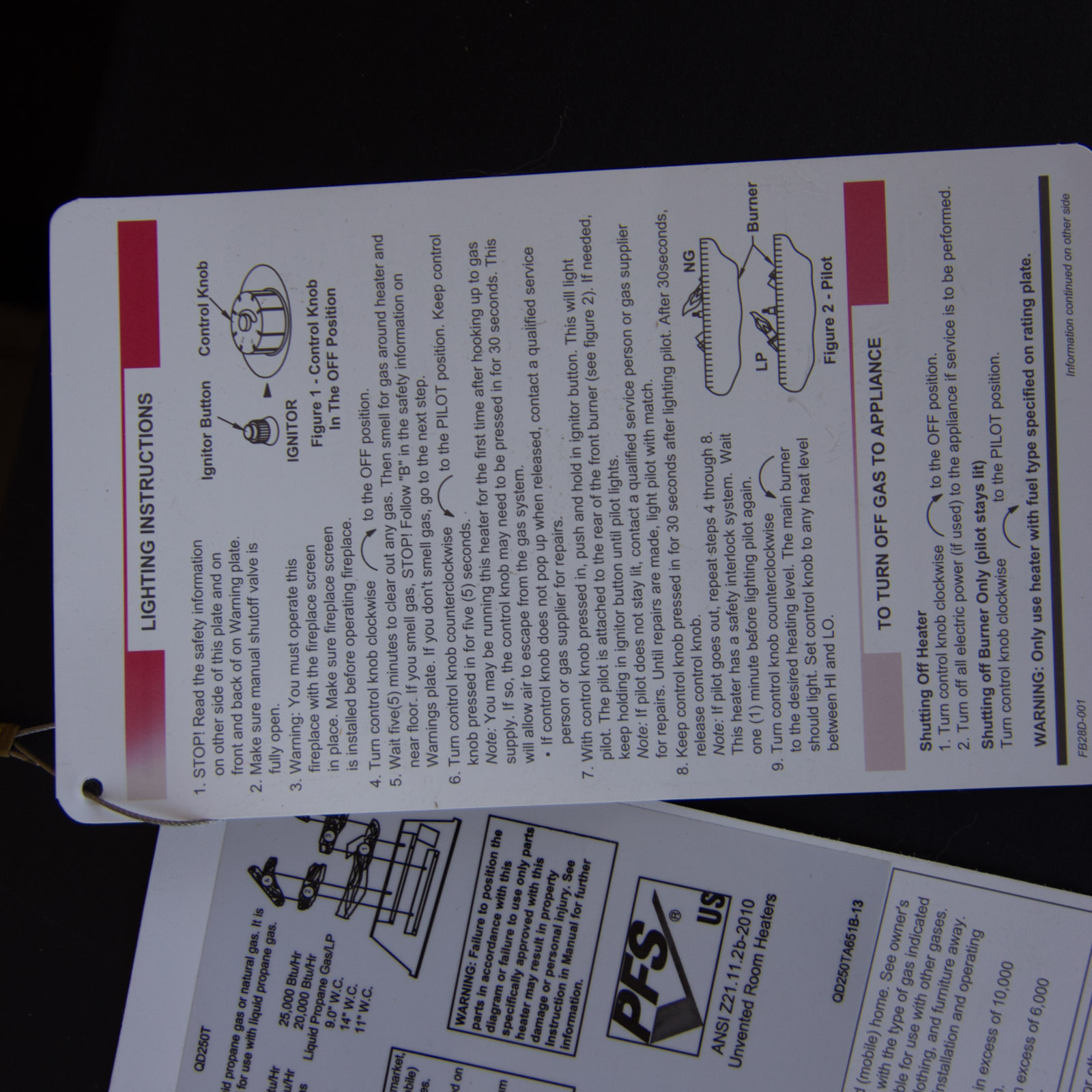 PFS Natural and Propane Gas Unvented Room Heater EBTH