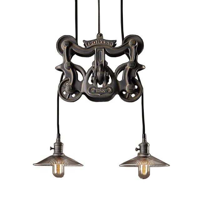Restoration Hardware Cast Iron Barn Door Trolley Pendant Ebth