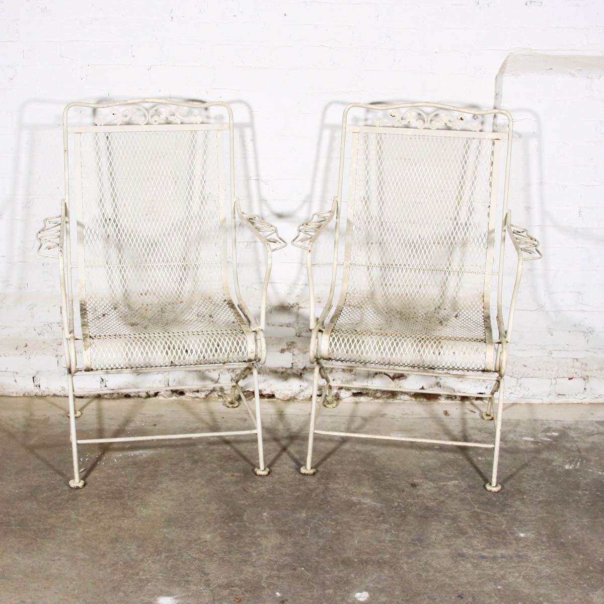 Vintage Wrought Iron High Back Coil Spring Patio Chairs