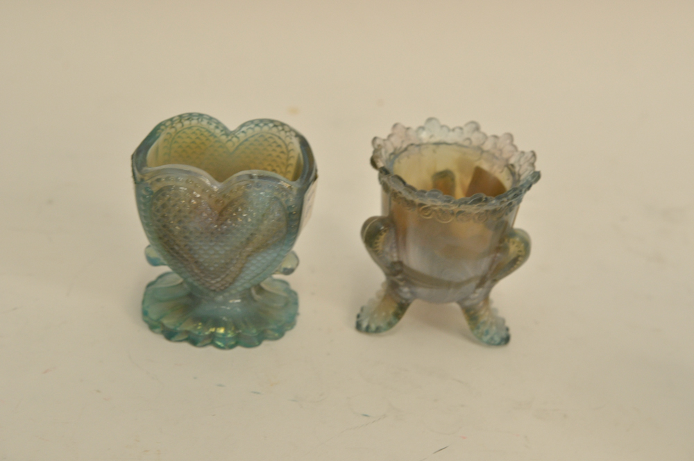 1970s Blue, Lavender and Amber Degenhart Glass Toothpick Holder Cups EBTH