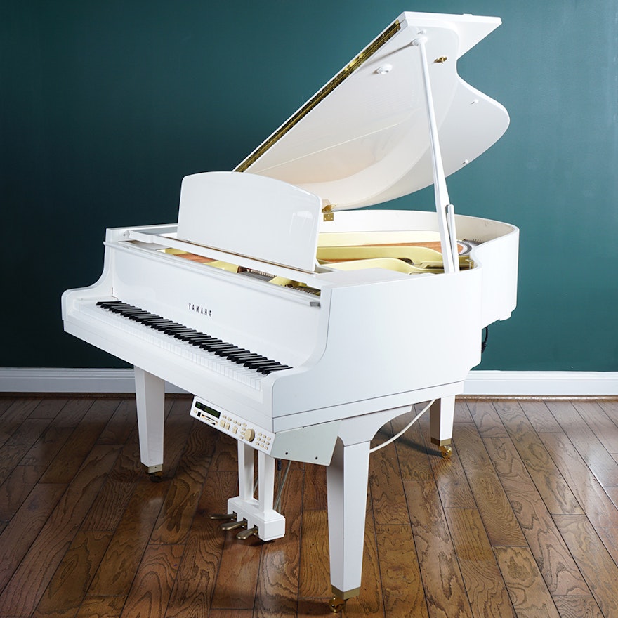 White Yamaha GP Disklavier Baby Grand Piano EBTH white-yamaha-gp-disklavier-baby-grand-piano-ebth