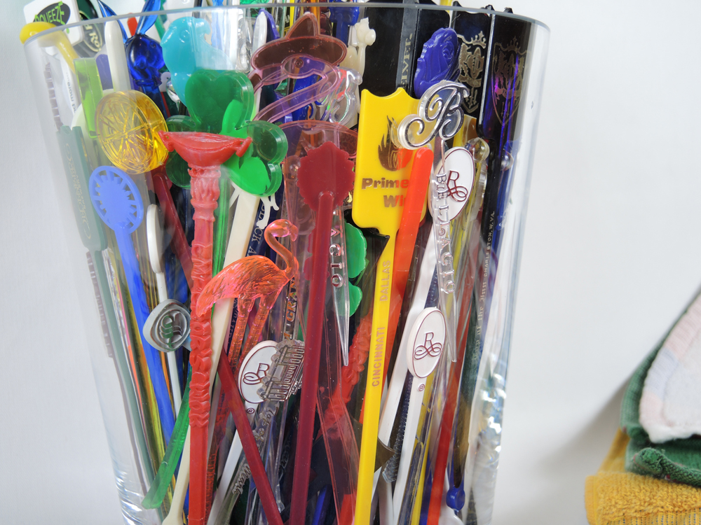 Vintage Bar Towels Collection with English Pub Logos and Swizzle Sticks