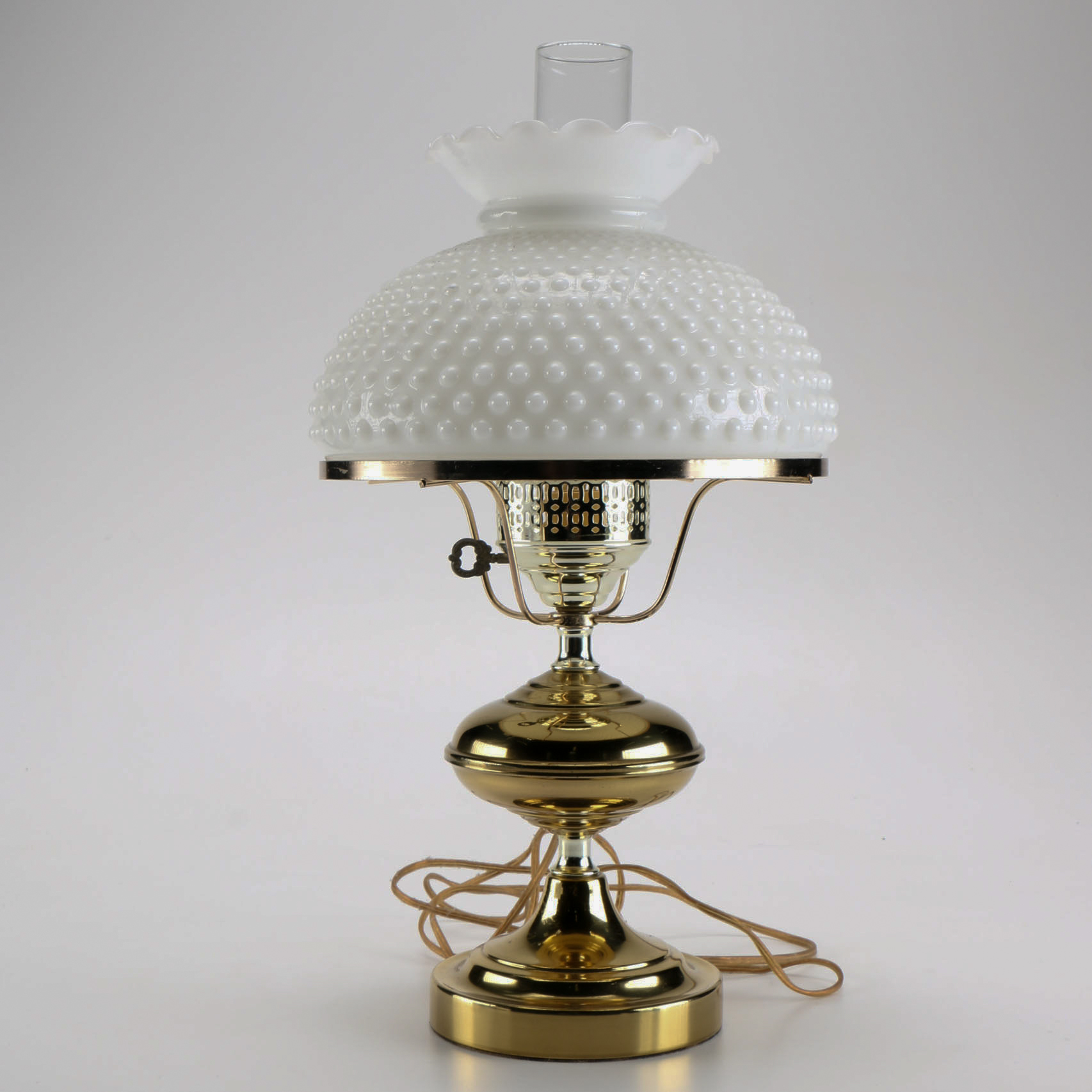 Brass Table Lamp with a Hobnail Milk Glass Shade EBTH